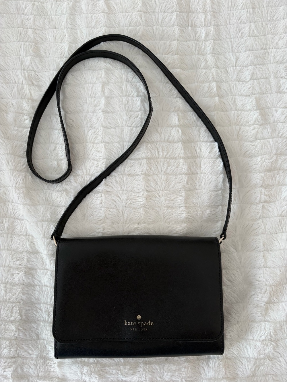 Kate Spade Black Leather Crossbody with Gold Logo